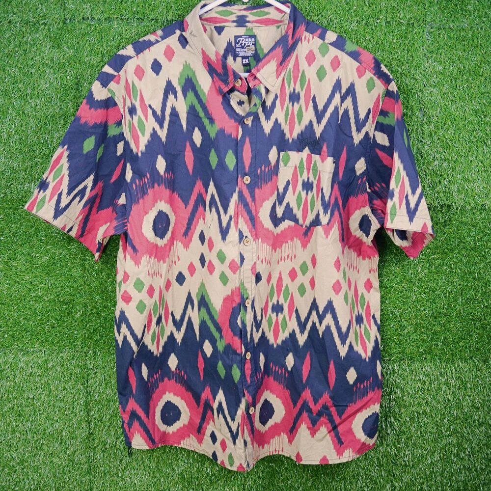 Prps Goods & Co. Ikat Print Short Sleeve Button-up Shirt - Men's Size 2XL